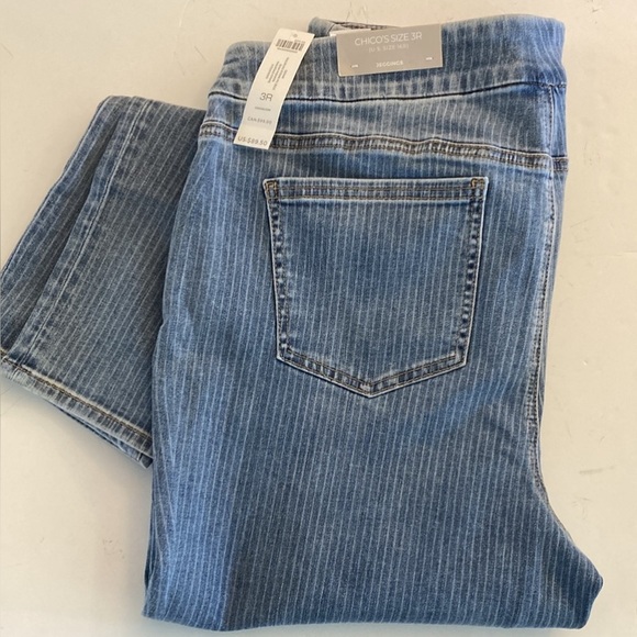 Chico's Denim - Chico's Blue Straight Leg Jeans leggings with Pinstripe Detail NEW size 3R / 16